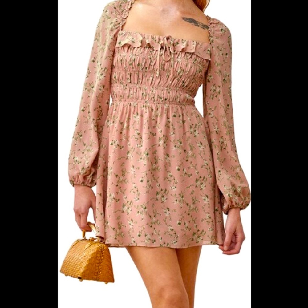 $248 NEW Reformation Morris Smocked Long
Sleeve Babydoll Dress Melody